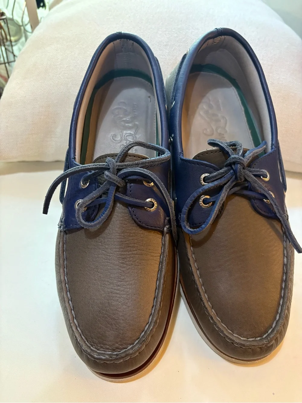 GOLD CUP Sperry Two-Tone Brown & Navy Leather Boat Shoes. Size 9